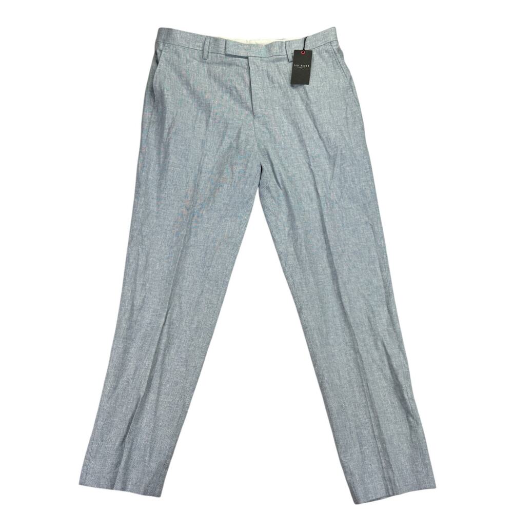 Ted Baker Mens Damaskt Slim Fit Linen Blend Chino Pants Blue 36R